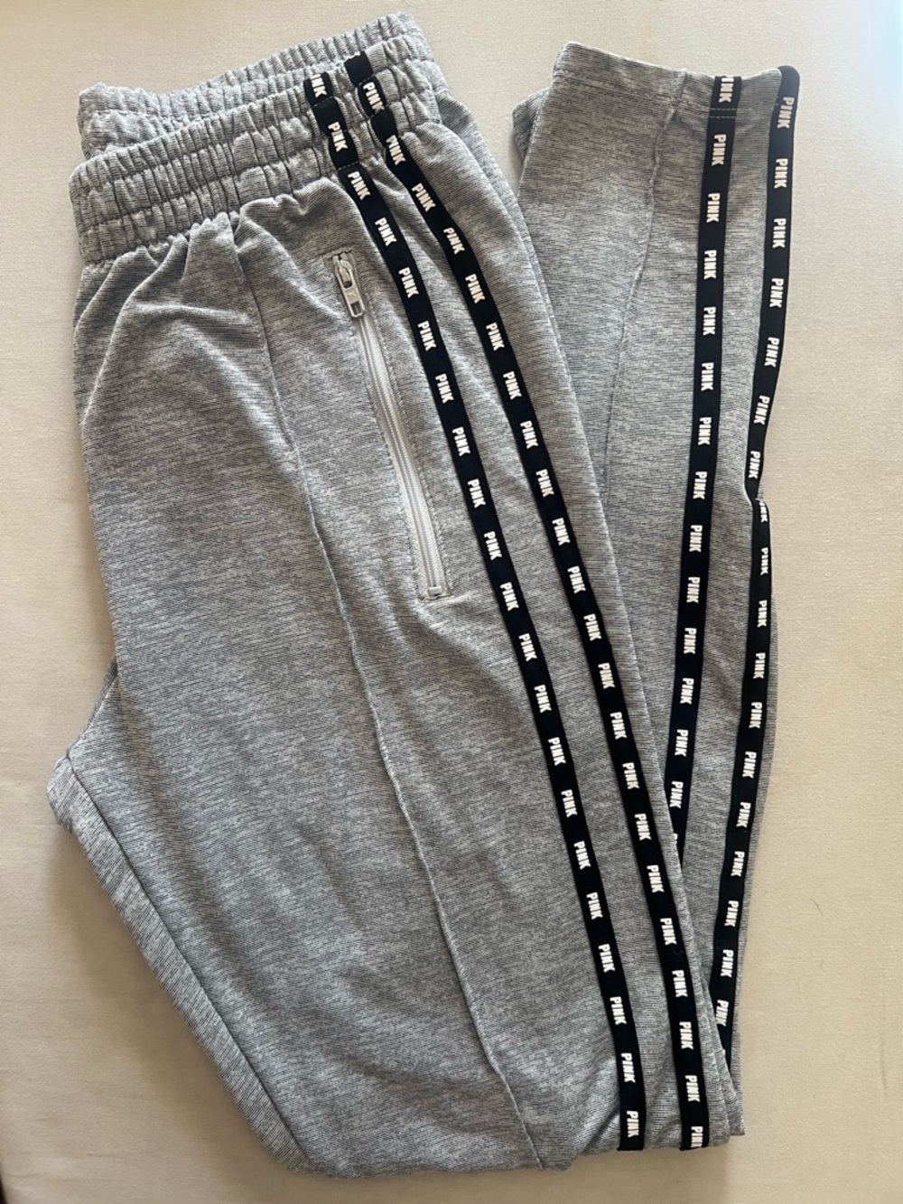 PINK Victoria's Secret Gray Track Joggers with Side Check Stripe (Size Small)